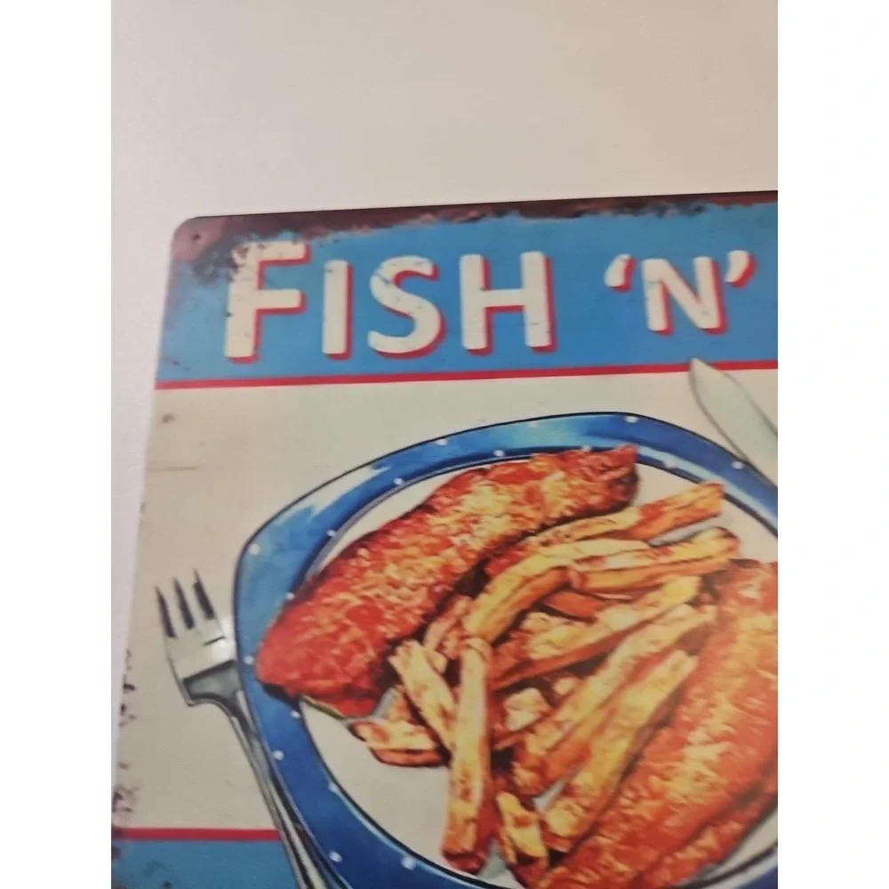Fish N Chips Metal Sign,‎ 8 X 12, British Tradition Rustic-looking